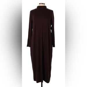 Eileen Fisher midi turtleneck dress large soft elegant brown burgundy shift
